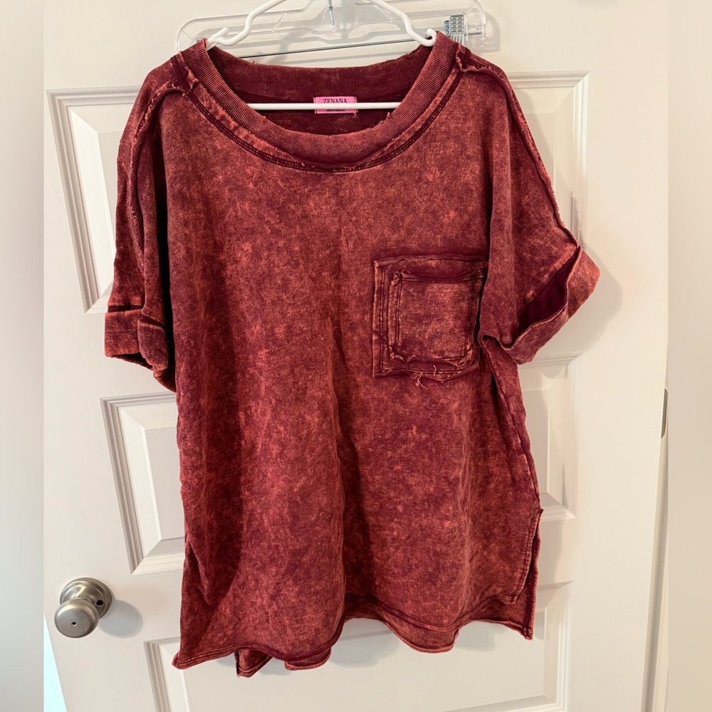 Zenana Outfitters Vintage Distressed Red Short Sleeve Tee